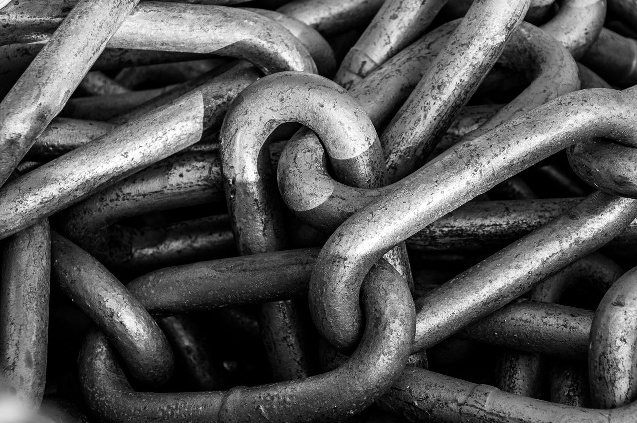 Metal chain links joined together